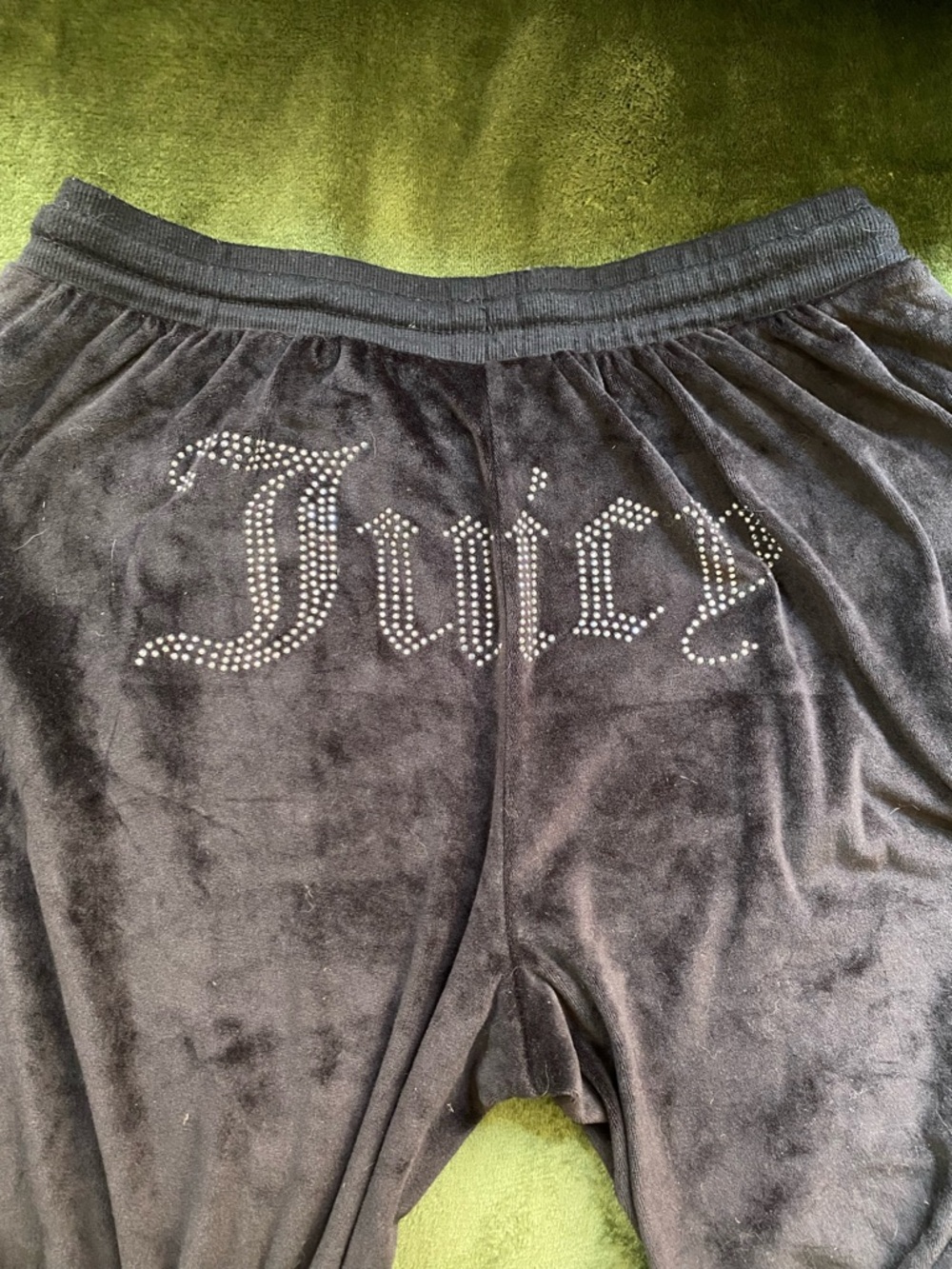 Juicy Couture Black Velour Sweatpants with Rhinestone Logo